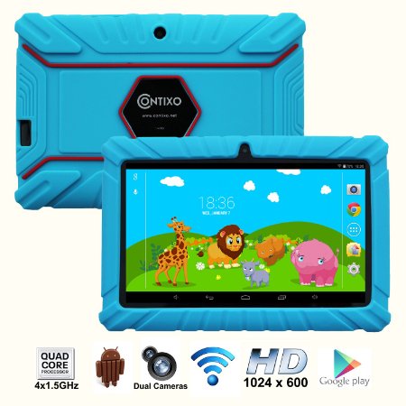 Contixo 7 Inch Quad Core Android 44 Kids Tablet HD Display 1024x600 1GB RAM 8GB Storage Dual Cameras Wi-Fi Kids Place App and Google Play Store Pre-installed 2015 May Edition Kid-Proof Case Blue