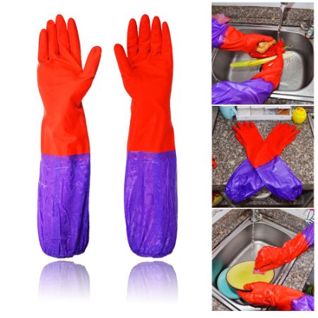 DefenderX Premium Home Wide Mouth And Long Flower Velveteen Antiskid Household Laundry Dishwashing Rubber Gloves