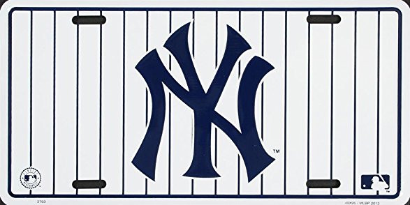 NY Yankees Stripe License Plate Tin Sign 6 x 12in