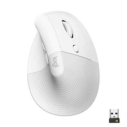 Logitech Lift Vertical Ergonomic Mouse, Wireless, Bluetooth or Logi Bolt USB Receiver, Quiet clicks, 4 Buttons, Compatible with Windows/macOS/iPadOS, Laptop, PC - Pale Grey