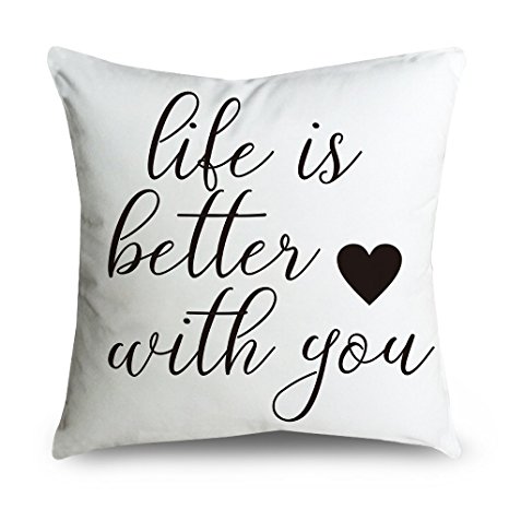 FabricMCC Throw Pillow Cover 18 Inch Quote Words Square Decorative Linen Cushion Cover Throw Pillowcase for Couch (life is better)
