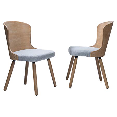 Upholstered Dinner Chairs Set of 2 for Kitchen Dining Room and Living Room Side Chairs (Grey, Bentwood Back)