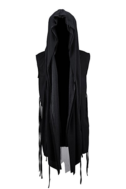 ByTheR Men's Mesh Layerd String Detail Dark Gothic Sleeveless Hooded Cardigan