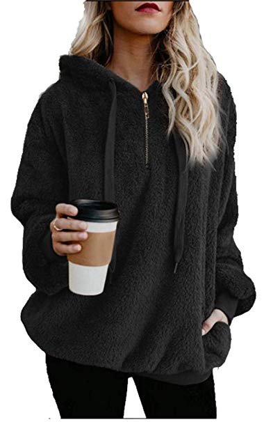 TBONTB Womens Fleece Hooded Casual Oversized Long Sleeve Loose Sweatshirt Pockets Outwear