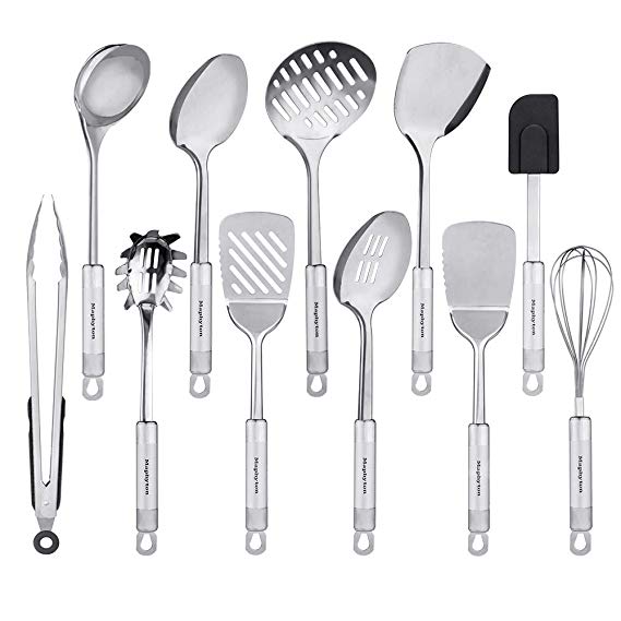 Stainless Steel Utensils, 11 Pieces Kitchen Utensil Set for Cooking with Spatula