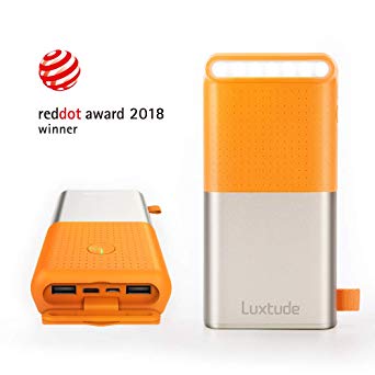 Luxtude 20000mAh Waterproof Portable Charger, Built-in Strong LED Camping Light Power Bank, Dual USB 4.8A [Shock/Dust Proof] Outdoor External Batteries Compatible iPhone, iPad, Samsung Galaxy - Orange