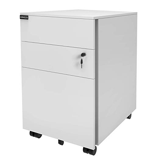 AIMEZO Heavy Duty Metal Solid Steel 3 Drawer Mobile File Cabinet with Lock, Office Pedestal File Cabinet 5 Rolling Casters