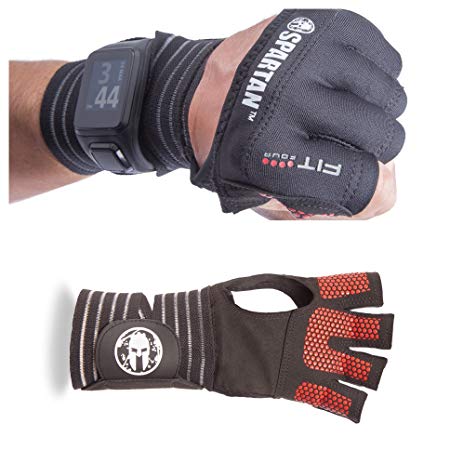 Fit Four Spartan OCR Slit Grip Gloves by Offical Glove of Spartan Race | Obstacle Course Racing & Mud Run Hand Protection | Wrist Support with Slit for Fitness Watch