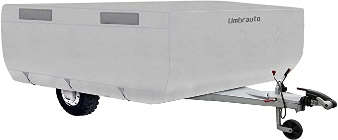 Umbrauto Waterproof 3 Layers Polypropylene Pop Up Camper Folding Camping Trailer Storage Cover Fits 12' - 14' Trailers, Gray