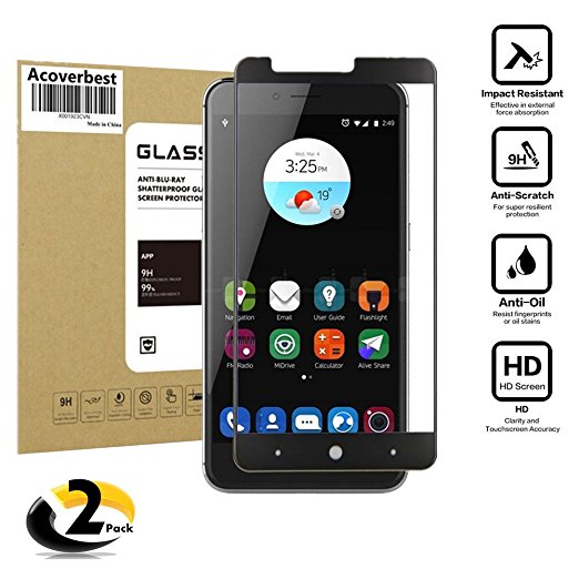 ZTE Zmax Pro Z981 (2-Pack) Full Screen Coverage Tempered Glass Screen Protector,Acoverbest Ultra Thin Protective Glass [9H Hardness][Anti-Scratch][Bubble Free][Ultimate Clarity](Black)