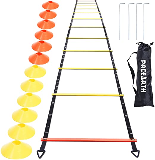 PACEARTH Agility Ladder - Agility Speed and Balance Training Ladder for Soccer Basketball Boxing Footwork Sports Agility Training with Carry Bag,20ft 12 Rung,Yellow