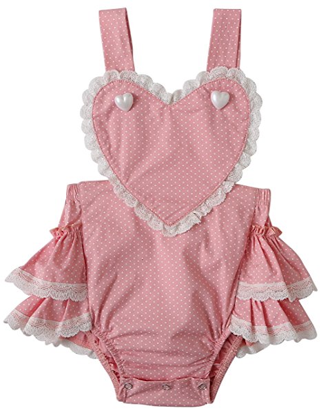 Baby Girls Romper Infant Bodysuit - Messy Code Toddlers Boutique Heart Ruffle with Lace Jumpsuit Girl Clothes