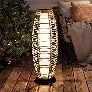 Grand patio Floor Lamp Outdoor Lamp Patio Lights Solar Powered Lantern Weather-Resistant Wicker Deck Lights, Lamp Large-Sized for Garden (Austin Natural Brown)