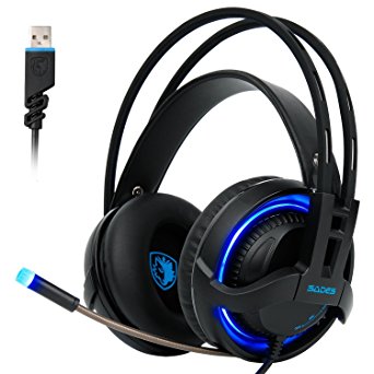 [2017 SADES R2 Gaming Headset], Gaming Headsets Headphones 7.1 Channel Virtual USB Surround Stereo Wired PC Over-Ear Stereo Bass With Mic Volume Control Noise Canceling LED For PC Laptop Mac Mobile