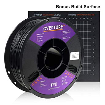 Overture TPU Filament 1.75mm Flexible TPU Roll with 200 x 200 mm Soft 3D Printer Consumables, 1kg Spool (2.2 lbs.), Dimensional Accuracy  /- 0.05 mm, 1 Pack (Black)