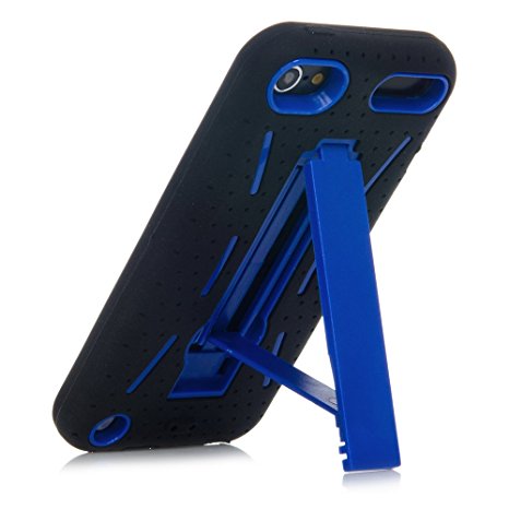 iPod Touch, iSee Case (TM) Rugged Hybrid Dual Layer Protection Kickstand Full Cover Case with Video Watching Stand for Apple iPod touch 6 6th Generation/ 5 5th Generation (it6-Armor Blue on Black)