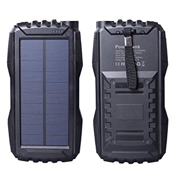 Friengood Solar Charger, Portable 25000mAh Solar Power Bank, Waterproof Solar External Battery Pack with Dual USB Ports and Flashlight for iPhone, iPad, Samsung, Android Phones and More (Black)