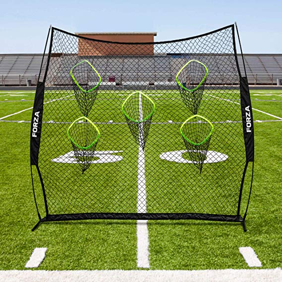 Forza Football Quarterback Throwing Net – 8ft x 8ft Portable Football QB Target Net with Carry Bag and Steel U-Pegs [Net World Sports]