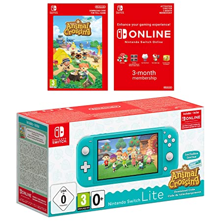 Nintendo Switch Lite Turquoise with Animal Crossing: New Horizons and (Nintendo Switch Online Membership)