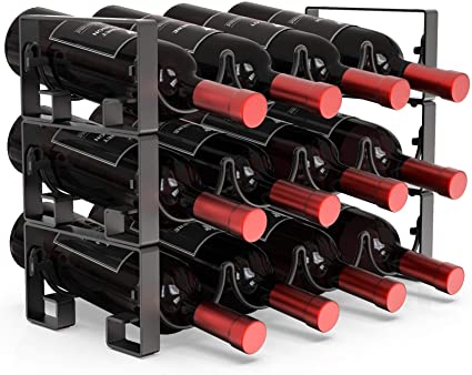 MOCREO Wine Rack Organizer for 12 Bottles Stackable 3-Tier Wine Storage Rack Countertop for Pantry,Wine Holder Storage Stand