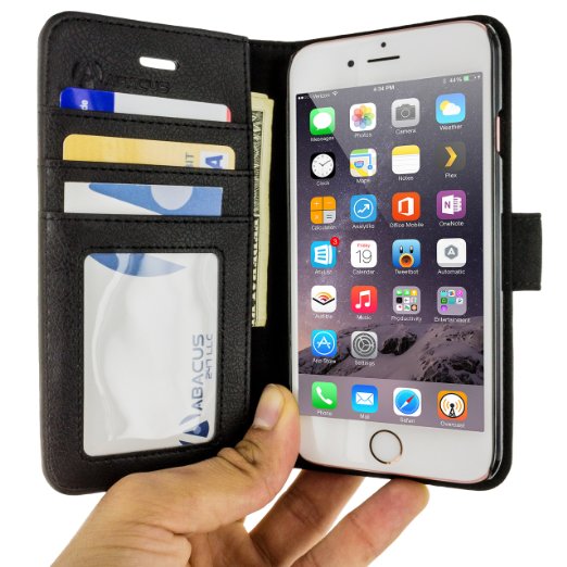 iPhone 6 Case, Abacus24-7 Wallet with Leather Flip Cover and Stand, Black