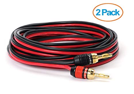 Aurum Cables 14 Gauge Speaker Wire with Pro Series Banana Plugs - 15 feet - 2 pack