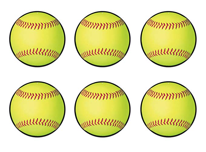 Beistle 54765 6Piece Softball Cutouts, 10", Multicolored