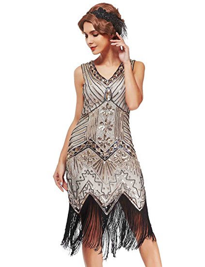 Women's 1920s Art Deco Flapper Dresses- Vintage Inpired Sequin beaded Fringed Great Gatsby Dresses
