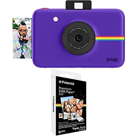 Polaroid Snap Instant Digital Camera (Purple) with Polaroid 2x3 inch Premium ZINK Photo Paper TWIN PACK (20 Sheets)