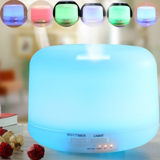 Aroma Essential Oil Diffuser,Aoonar® Ultrasonic Air Humidifier with 4 Timer Settings 7 LED Color Changing Lamps, 10 Hours Continuous Mist Mode Running - AUTO shut off for Yoga Bedroom Baby Room (Multi-color)