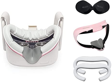 VR Cover Facial Interface and Foam Replacement Set for Meta/Oculus Quest 2 (ThrillSeeker Edition - Pink & Light Grey)