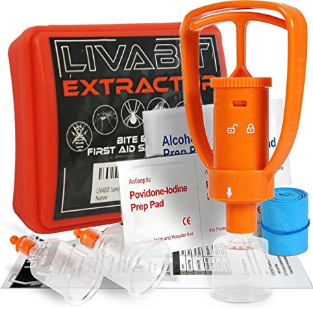 LIVABIT Snake Bite Kit, Bee Sting Kit, Emergency First Aid Venom Extractor Suction Pump for Camping, Hiking and Backpacking