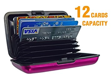 Utrax 12 Slots Aluma Wallet Multi Pockets Aluminum Purse Credit Cards Organizing Hard Case Holder for Rfid Scan Protection (Hot Pink)