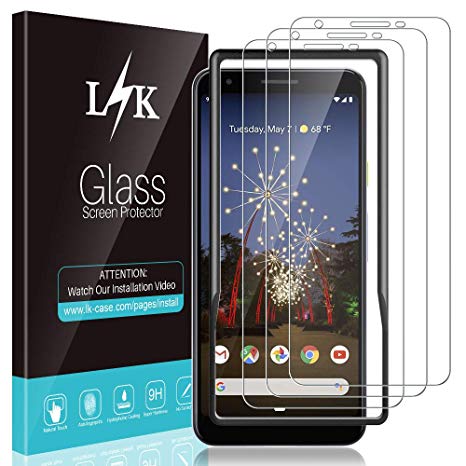 L K 3 Pack Screen Protector for Google Pixel 3a, Tempered Glass [9H Hardness] [Bubble Free] [Case Friendly] [Scratch Resistance] [Lifetime Replacement Warranty] Screen Protective Film