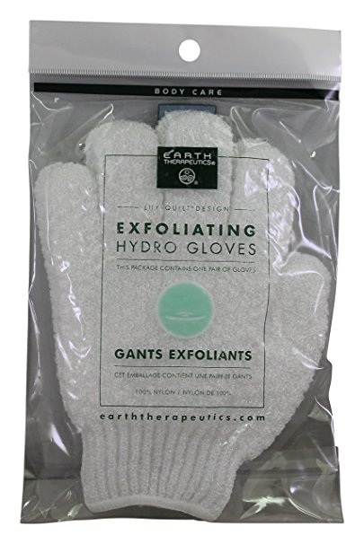 EARTH THERAPEUTICS EXFOLIATING GLOVES,WHITE, PAIR