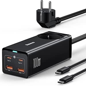 Chargeur USB C Baseus 100W avec Prise, Alimentation USB GaN3 PowerCombo Chargeur Multiple PD avec 1 Port AC   4, Chargeur GaN pour MacBook Pro/Air, iPad Pro, iPhone 14 Pro/13/12, Galaxy S23