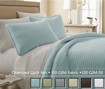 Southshore Fine Linens® 3 Piece Oversized Quilt Set - Sky Blue FULL / QUEEN