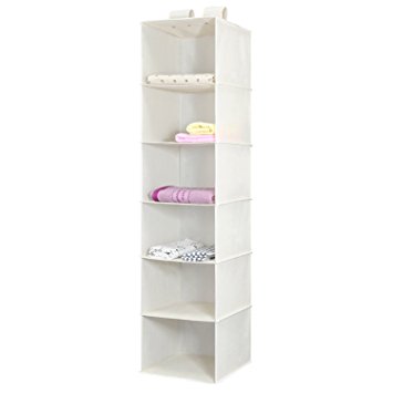 Hanging Closet Organizer, Magicfly 6-Shelf Hanging Clothes Storage Box Polypropylene Collapsible Hanging Shelves-for Clothes Storage and Accessories, Easy Mount, Beige