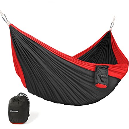 Double Camping Hammock - Premium Parachute Nylon Hammocks - Tree Straps and Carabiners Included!