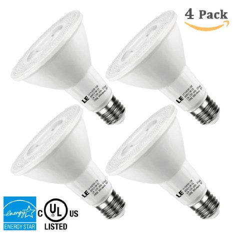 LE® 4 Pack Dimmable PAR30 LED Bulb, 12W Flood Light Bulb, 75W Halogen Bulbs Equivalent, 900lm, 5000K Daylight White, 40° Beam Angle, E26 Base, Recessed Lights, Track Lights, UL Listed Spotlight