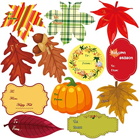 Supla 10 Sheets 120 Pcs Fall Leaf Shaped Favor Sticker Labels Autumn Leaf to & from Gift Tag Labels Stickers Favor Tags Gift Name Tags Stickers for Fall Thanksgiving Halloween Party