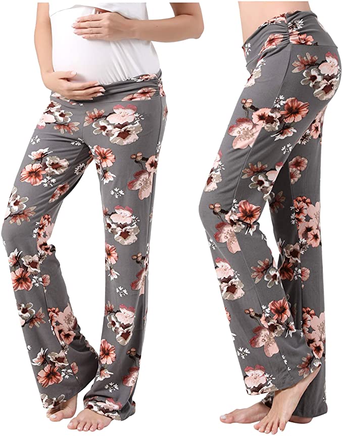Women Maternity Pants Stretchy Comfy Wide Soft Palazzo Elastic Pregnancy Lounge Trousers