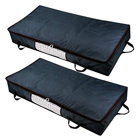 Under the Bed Storage Organizer Bag for Duvets, Garments, Shoes, Wardrobe Storage Basket with Zipper & Transparent Viewing Window, Set of 2