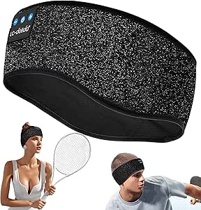 LC-dolida Bluetooth Headband 5.4, Sports Headband Headphones with Thin HD Speakers, Sleep Headphones Mask Soft Long Time Play Sports Headsets for Side Sleepers, Workout, Yoga, Travel