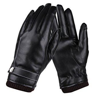 Womens Winter Gloves,Faux Leather Warm Touchscreen Texting Glovers with Touch Screen Fingers for Women (Black)