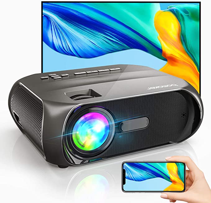 Wi-Fi Mini Outdoor Projector, Portable Projector for Outdoor Movies, 6000Lux, Full HD 1080P Supported, Wireless Mirroring by WiFi / USB Cable, for iPhone/ Android/ Laptops/ Windows/ DVD Players
