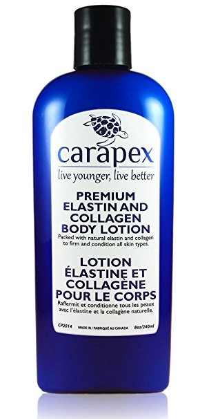 Body Lotion Anti Aging, Carapex Premium Elastin & Collagen Body Lotion, 96% Natural, for Sensitive Skin, Aging Skin, Firming, Hydrating, Fragrance Free, Paraben Free, with Shea Butter, Vitamin E, 8oz