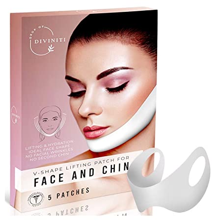 V Shaped Slimming Face Mask - V Line Lifting Mask Chin Up Patch Double Chin Reducer Chin Mask Tightening Firming Face Lift Tape Neck Mask Anti Aging Face Mask - 5 Masks - Drop of DiviniTi