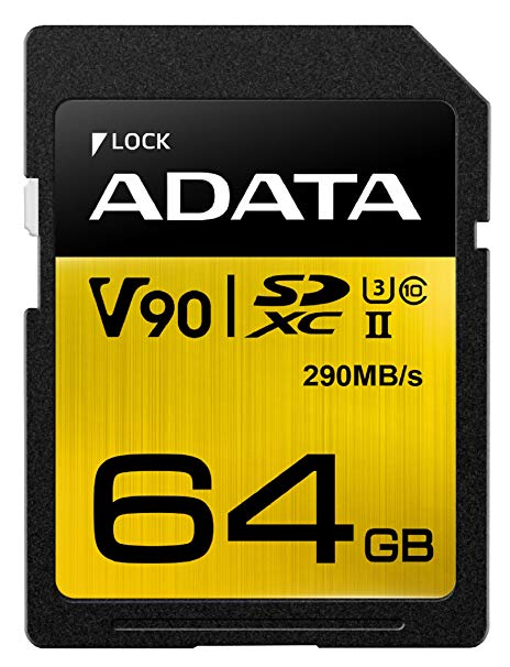 ADATA Premier ONE 64GB SDXC UHS-II U3 Class10 V90 3D NAND 4K 8K Ultra HD 290MB/s SD Card (ASDX64GUII3CL10-C)