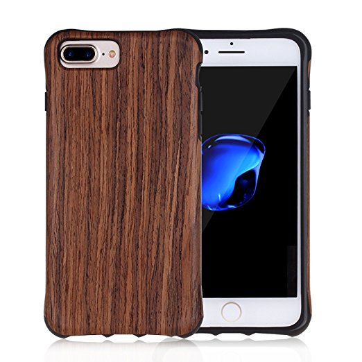 iPhone 7 Plus Case, Walcase [Bamboo][Shock-Absorption][Anti-scratch] Premium Wooden TPU Hybid Bumper Case Potective Back Cover for iPhone 7 Plus Generation (2016 Release), Brown